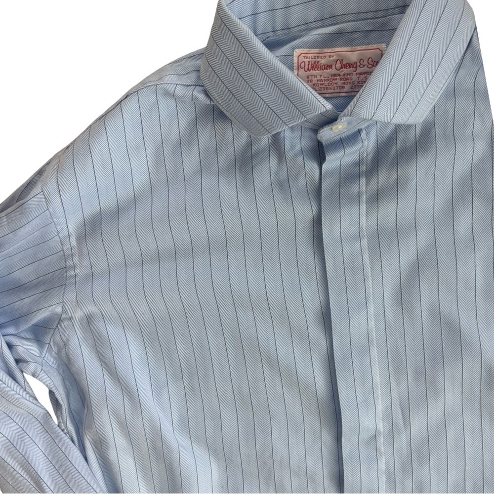 Vintage 70s tailored men's button down - blue stripe - 16"